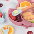 Nourriture sans Bpa Nourriture divisée pour enfants avec cuillère et fourchette Dîner Dîner Ensemble d&#39;aspiration pour tout-petits Assiettes en silicone pour bébé